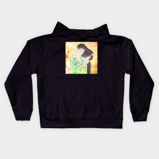 Beautiful Oriental Lady Brushing Her Hair Kids Hoodie